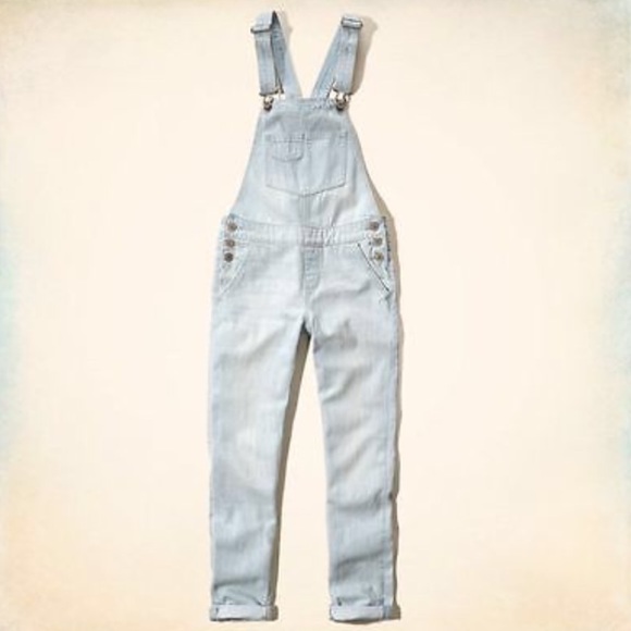 HOLLISTER Crop Boyfriend Denim Overalls Skinny M - Picture 3 of 8